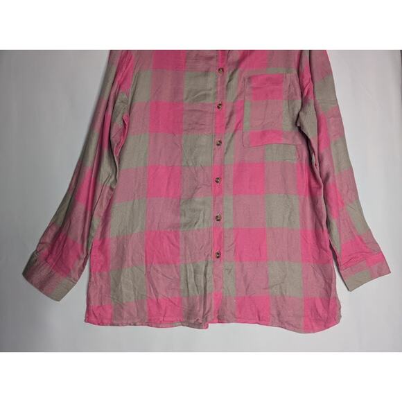 ROCKMANS womens pink tan plaid button down shirt sized 10 NWT Cabincore - Picture 2 of 7